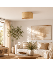 Nowoczesna lampa sufitowa do salonu z rattanowym kloszem DUBAJ BOHO fi - 30 cm