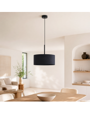Czarna lampa wisząca boho z rattanowym elementem SINTRA BOHO fi - 30 cm