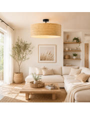 Beżowa lampa sufitowa do salonu z rattanu WENECJA BOHO fi - 60 cm