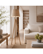 Lampa stojąca drewniana z welurowym abażurem do salonu ARUBA VELUR