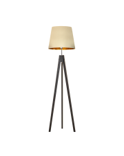Lampa podłogowa drewniana ARUBA VELUR na trójnogu z welurowym abażurem i włącznikiem nożnym