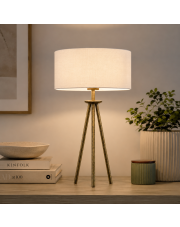 Dekoracyjna lampka na komodę ALTA VELUR lampa nocna na trójnogu z białym welurowym abażurem