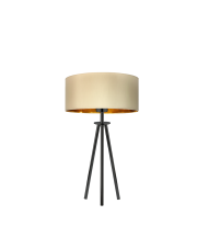 Lampa stołowa ALTA VELUR czarno-beżowa, welurowy abażur, nowoczesna lampka do sypialni i salonu