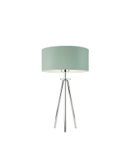 Lampa stołowa ALTA VELUR miętowa – chromowana podstawa, welurowy abażur, nowoczesna lampka do sypialni i salonu