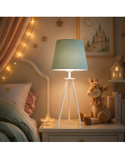 Biało miętowa lampka nocna na trójnogu BERGEN VELUR do pokoju dziecka