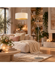 Biało-złota regulowana lampa stojąca do czytania w salonie BILBAO VELUR lampa stojąca LED regulowana