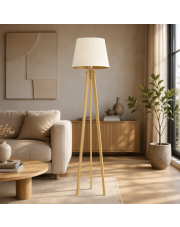 Drewniana trójnożna lampa podłogowa do salonu i sypialni CURACAO VELUR