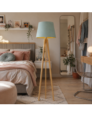 Lampa podłogowa CURACAO VELUR drewniany trójnóg z welurowym abażurem