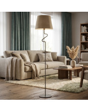 Modernistyczna lampa podłogowa FOGO VELUR z beżowym welurowym abażurem 