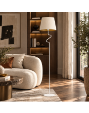 Minimalistyczna lampa stojąca podłogowa FOGO VELUR  w kolorze bieli i złota 