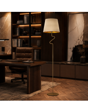 Lampa stojąca podłogowa FOGO VELUR z eleganckim welurowym abażurem o złotym wnętrzu