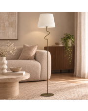 Elegancka lampa podłogowa z w kolorze starego złota FOGO VELUR biały welurowy abażur