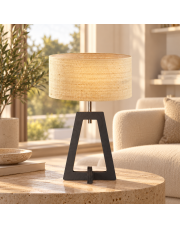 Lampa stołowa drewniana BOHO z rattanowym kloszem CLIO BOHO