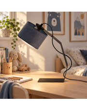 Lampa biurkowa czarna metalowa z rattanowym kloszem boho HAGA BOHO do pokoju dziecka