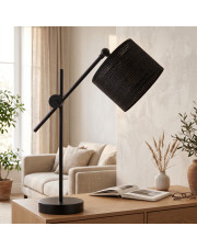 Czarna lampa stołowa z regulowanym ramieniem MALI BOHO 2z rattanowym abażurem