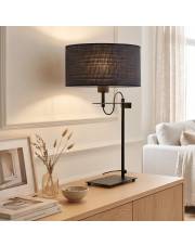 Designerska lampa stołowa do salonu ALASKA BOHO z czarnym rattanowym abażurem fi - 30 cm