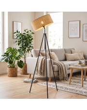 Lampa podłogowa na trójnogu MALMO BOHO z rattanowym abażurem w beżowej kolorystyce