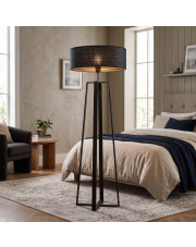 Duża lampa podłogowa do sypialni z abażurem rattanowym MOSS BOHO