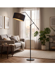 Regulowana lampa stojąca LIBERIA BOHO z czarnym rattanowym abażurem