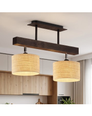 Regulowana lampa sufitowa z rattanowymi kloszami EPIR BOHO 2xE27 na drewnianej listwie