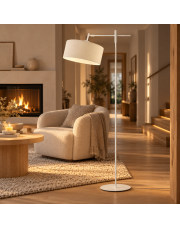 Regulowana lampa stojąca z białym welurowym abażurem MELTON VELUR