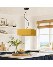 Musztardowa lampa wisząca LED do salonu z geometrycznym abażurem SANGRIA - kolor musztardowy