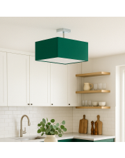 Geometryczna lampa sufitowa do salonu z zielonobutelkowym abażurem ALBA - kolor zieleń butelkowa
