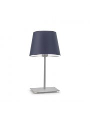 Srebrna lampa stołowa LED z granatowym abażurem GENUA 