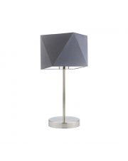 Chromowana lampka nocna do sypialni WUHU z szarym kloszem