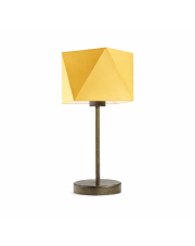 Złota lampka nocna z musztardowym kloszem WUHU lampa stołowa o prostym designie