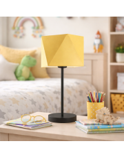 Złota lampka nocna z musztardowym kloszem WUHU lampa stołowa o prostym designie