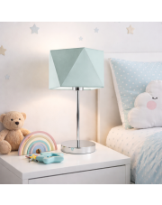 Lampka nocna dla dzieci do kontaktu WUHU z miętowym abażurem na chromowanym stelażu