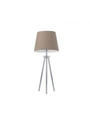 Srebrna lampa stołowa z beżowym abażurem do salonu BERGEN