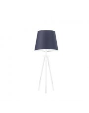 Nowoczesna lampka na stolik tripod BERGEN w biało-granatowej kolorystyce