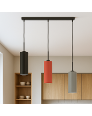 Potrójna lampa wisząca na czarnej listwie BORNEO z kolorowymi, podłużnymi abażurami 15x35 cm