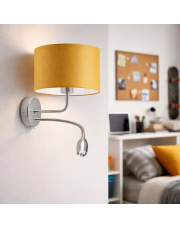 Musztardowy kinkiet ścienny 2 punktowy do salonu CAPRI z dodatkowym panelem LED regulowanym