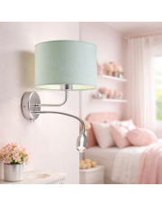 Miętowy kinkiet dla dzieci na chromowanym stelażu CAPRI z dodatkowym panelem LED regulowanym do czytania bajek