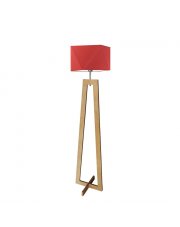 Lampa podłogowa drewniana LED BAKU z czerwonym abażurem