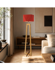 Lampa podłogowa drewniana LED BAKU z czerwonym abażurem