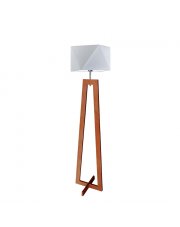 Skandynawska lampa stojąca drewniana BAKU z jasnoszarym abażurem
