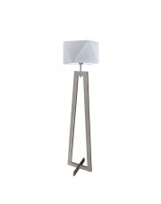 Skandynawska lampa stojąca drewniana BAKU z jasnoszarym abażurem