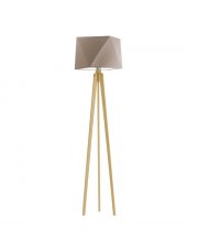 Beżowa lampa stojąca drewniany trójnóg do salonu BOMBAJ