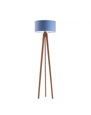 Lampa podłogowa drewniana trójnóg MIAMI z niebieskim abażurem 40cm