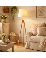 Nowoczesna lampa podłogowa ARUBA na drewnianym trójnogu