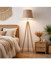 Drewniana lampa podłogowa na trzech nogach ARUBA do salonu