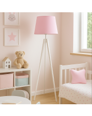 Biało-różowa lampa podłogowa z drewnianymi nogami ARUBA