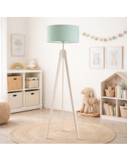 Biało-miętowa lampa podłogowa dla dzieci HAITI z drewnianymi nogami