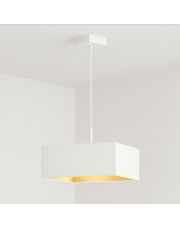 Biała lampa wisząca do salonu z kwadratowym abażurem z tkaniny 40x40 cm BOGOTA GOLD 