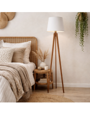 Trójnożna lampa podłogowa z drewna CURACAO lampa stojąca na trójnogu z abażurem