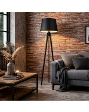 Czarna lampa podłogowa na 3 nogach CURACAO drewniana lampa stojąca na trójnogu